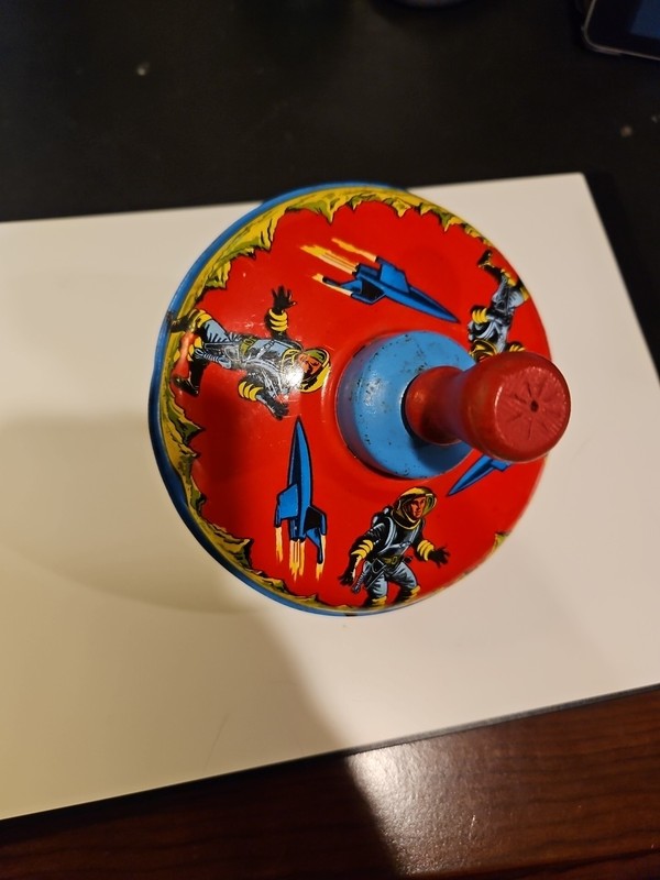 Vintage 60s Lithograph Spinning Buck Rogers Rocket ship Top Astronaut Working!