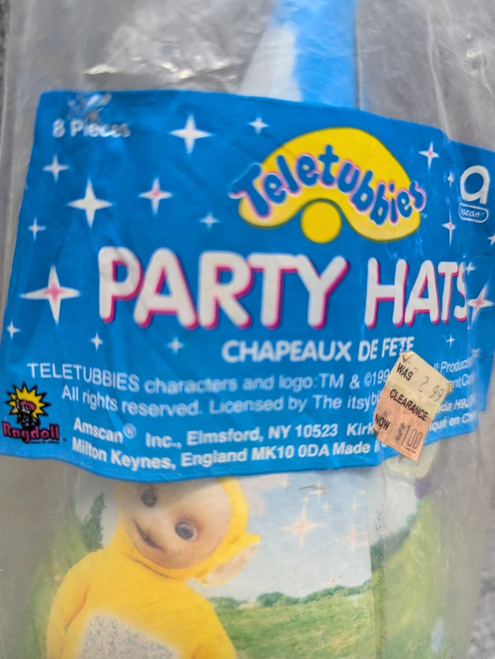 8 Vintage Teletubbies Birthday Party Hats 1998 New Old Stock - image 3 of 4