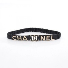 AUTH CHANEL COCO MARK BELT LEATHER WOMEN'S BLACK CHANEL LOGO BELT F/S