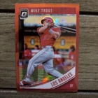 2018 Panini Donruss Optic Mike Trout #121 Red Prizm Batting, Leg Kick /99