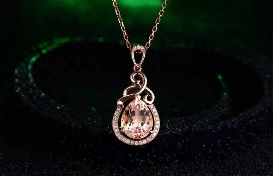 Кулон женский грушевидной огранки имитация коричневого цвета покрытие розовым золотом 14 карат цепочка 18 футов 2 карата - Изображение 4 из 4