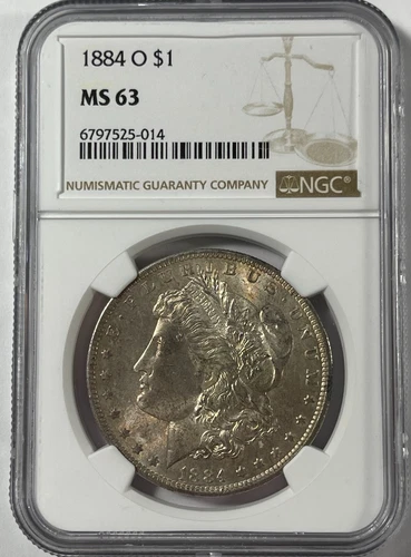 1884-O Morgan silver dollar NGC MS63 (#19299) some light gold toning.