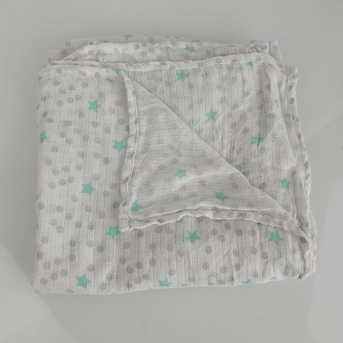 Ideal Baby Aden Anais Muslin Swaddle Blanket Gray Green Polka Dot Star White
