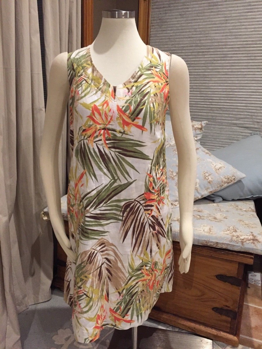 J. Jill Love Linen Palm Leaf Frond Sheath Dress XS Excellent