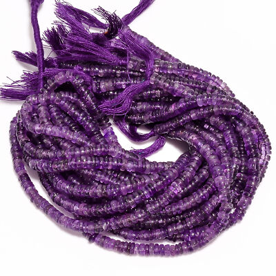 Natural Amethyst Gemstone Rondelle Shape Smooth Beads 5X5 6X6mm Strand 8'' GB-360