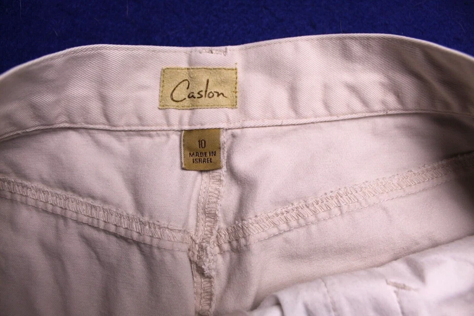 PANTALONES CORTOS CASLON, damas talla 10 beige caqui claro tiro alto 100% algodón frente plano Foto 3 de 4
