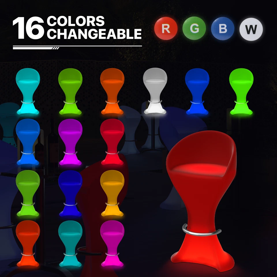LED Light Up Chair Pub Bar Stool 16 Color Changing Luminous Furniture w/Footrest - Image 2 of 4