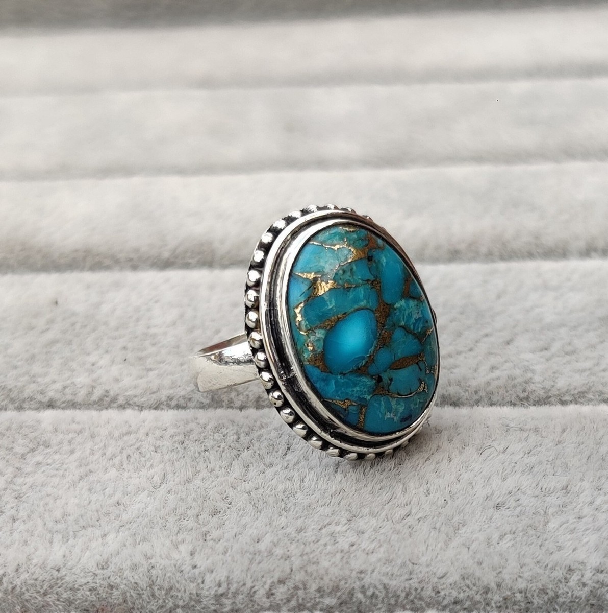 Blue Copper Turquoise Ring 925 Sterling Silver Natural Gemstone