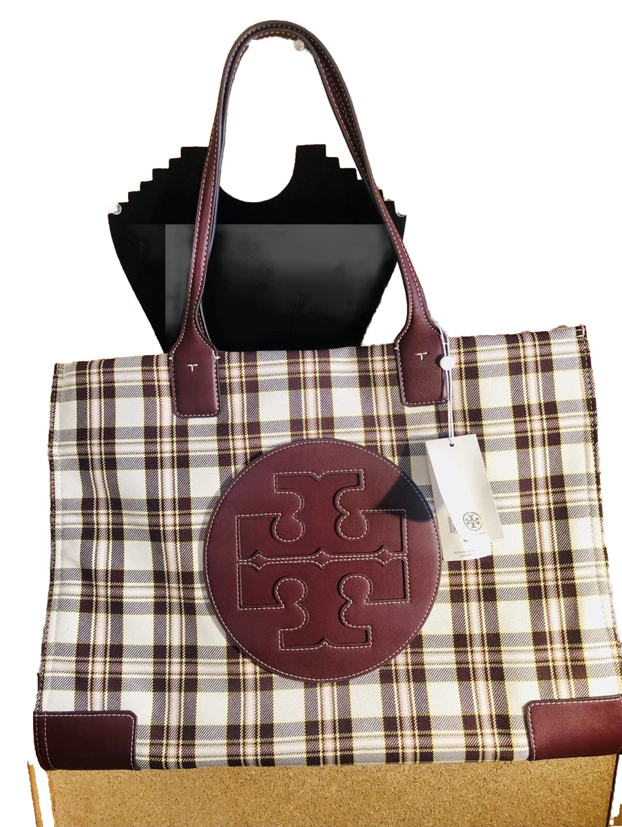 New Large Tory Burch Brie Plaid Tote Handbag With Tag Attach