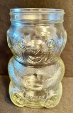 Vintage Glass Skippy Peanut Butter Teddy Bear Jar 48 Oz 7 1/2" tall NO LID
