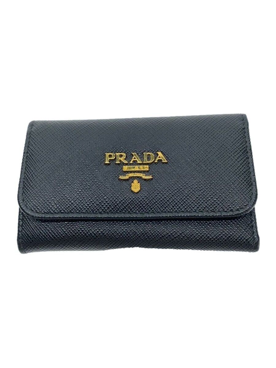 残りわずか!EXPRESS便可◎NO.1ロングセラー PRADA/プラダ 1PG222 PRADA Men's 6 Row Saffiano Leather Black Solid Key Case