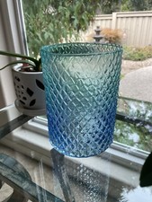 Blue Glass Vase Diamond Pattern. Clear Base, Ombr  Feel. Two Seams. 3lbs