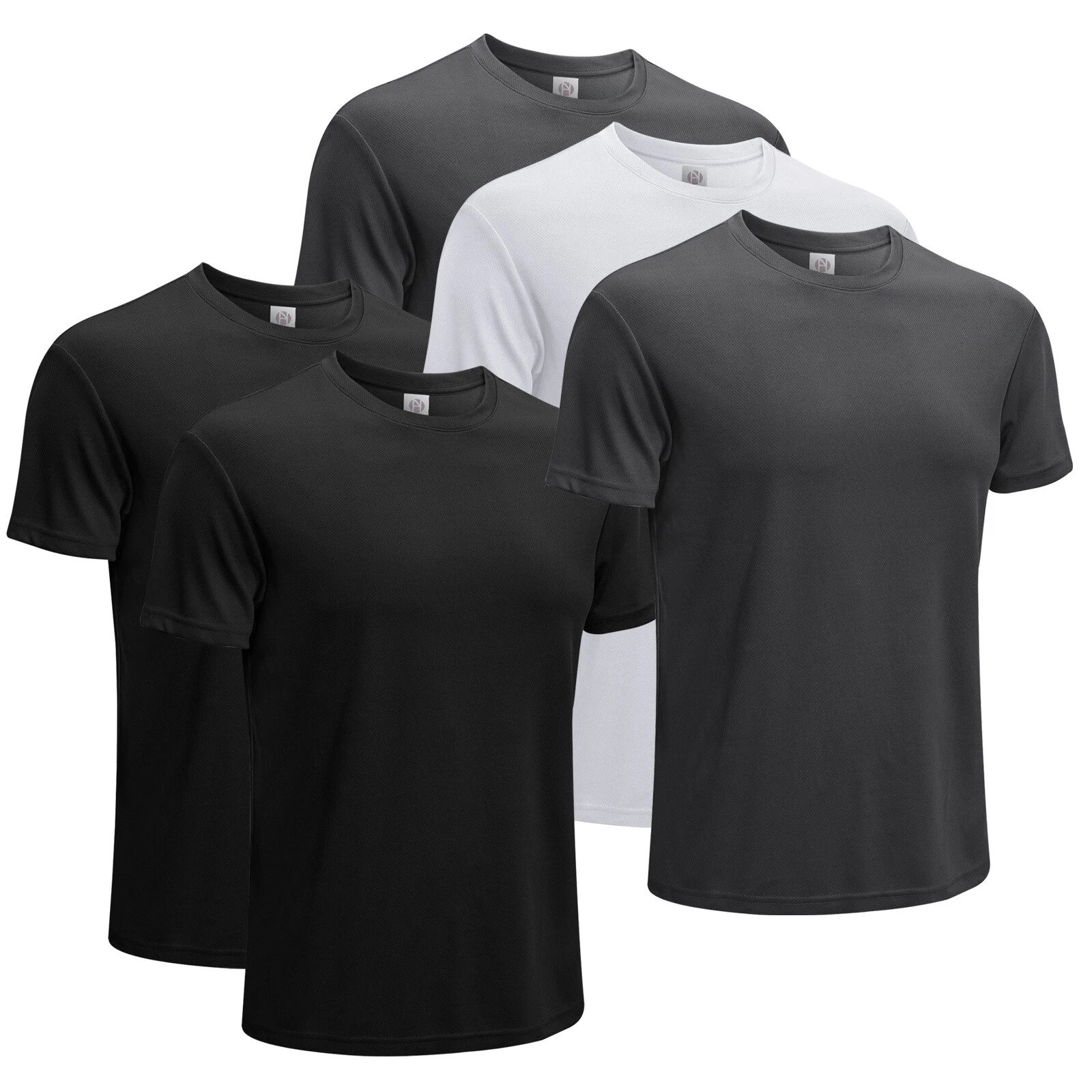 5 Pack Mens Active Athletic T Shirts Gym Running Workout Crew Neck Top Hiking