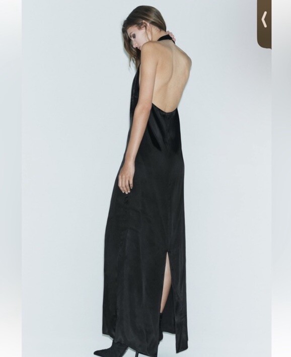 Zara Black Open back Slit Hem Halter neck Long Dress LIMITED EDITION size XS NWT