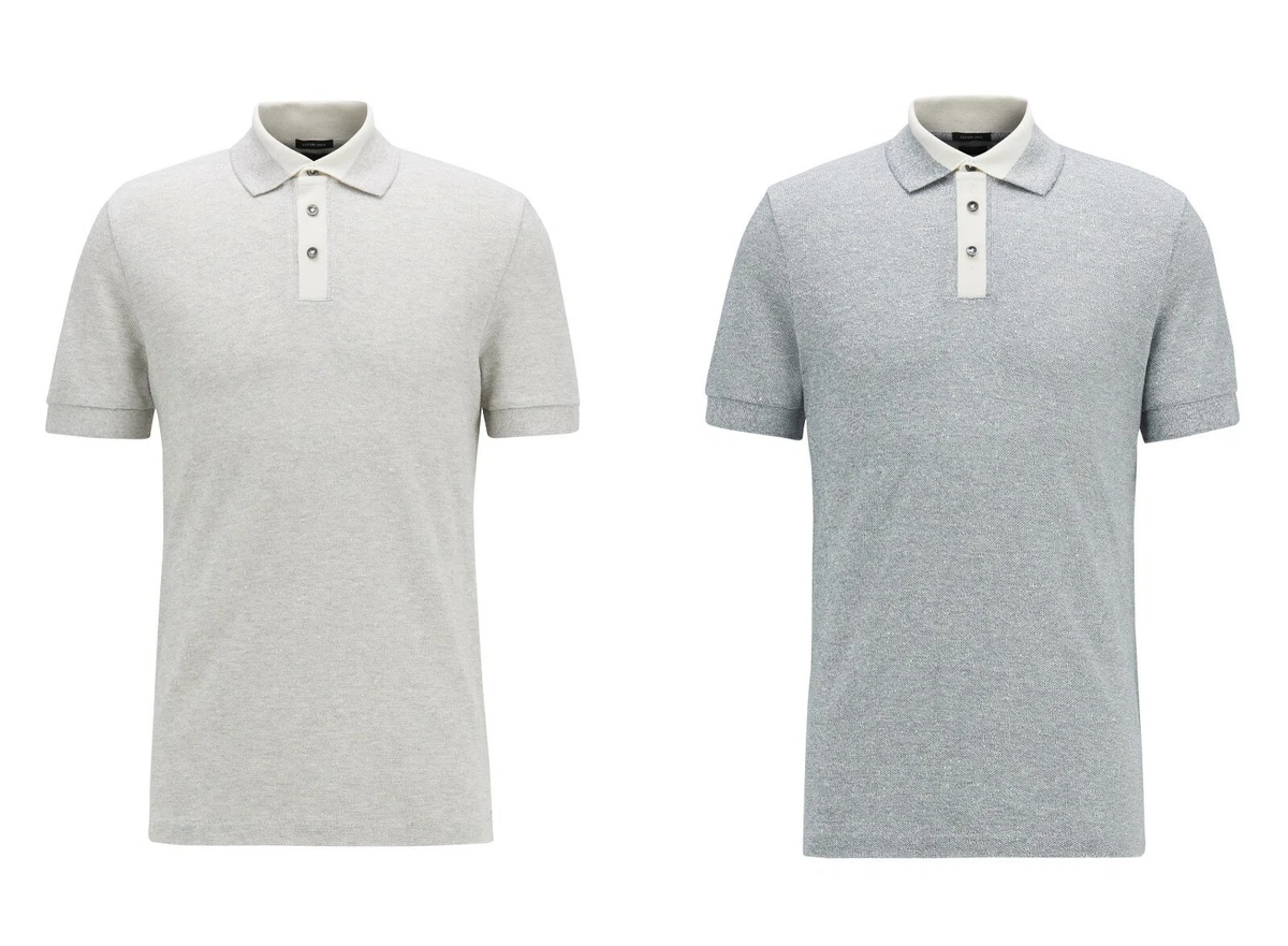 New Hugo BOSS Tailored selection cotton linen beige blue polo t-shirt top  £179 | eBay