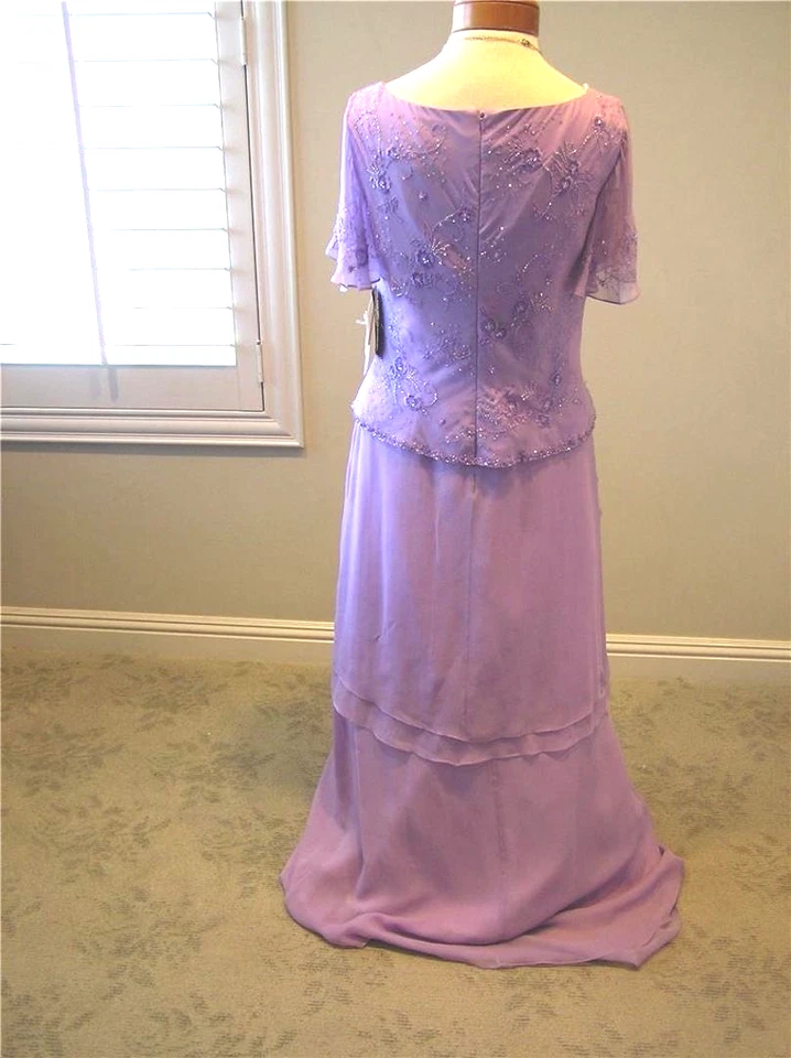 NUEVO CON ETIQUETAS Vestido LaBelle SILK MOB Madres Bordado en Niveles Capucha Cuello Morado 10 Foto 4 de 4