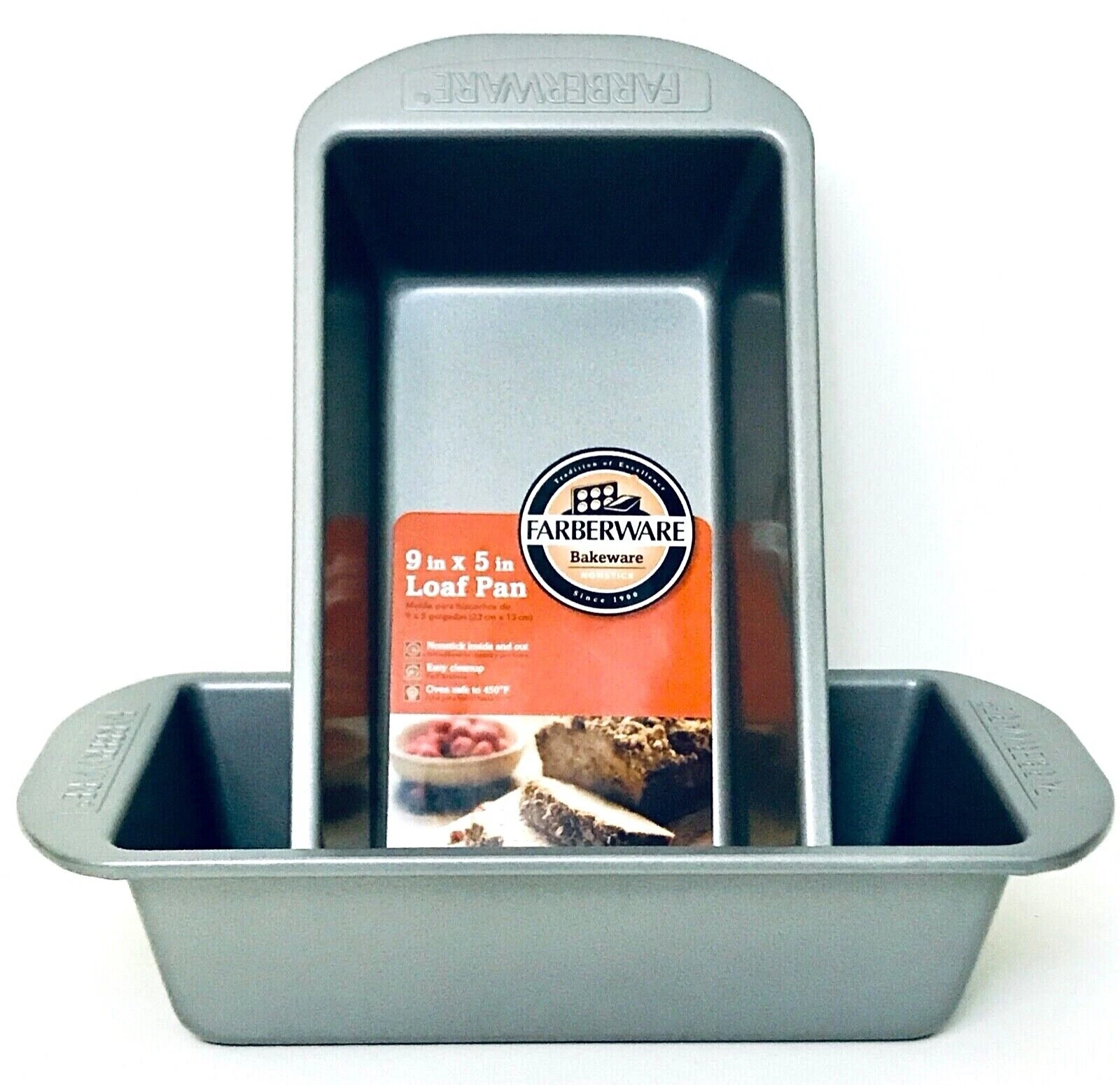 2 Count Farberware Bakeware 9" X 5" Nonstick Inside & Out Loaf Pan Easy Clean Up