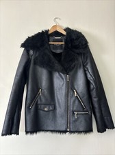 Marciano Guess Black Faux Fur Lined Aviator Jacket/coat Size 40 Approx Uk 12