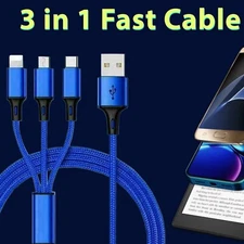 3in1 Fast Car Charging Cable USB-C Micro-USB/ iPhone/ Android 1.2M Nylon Braided