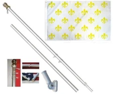 Fleur-de-lis Multi White 3 x 5 FT Flag + 6 Ft Silver Tangle Free Pole + Bracket