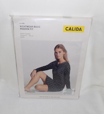 Calida Sleepshirt Night Lovers Modern Fit Cotton L/Slv Blue/White #33429 XL NWT