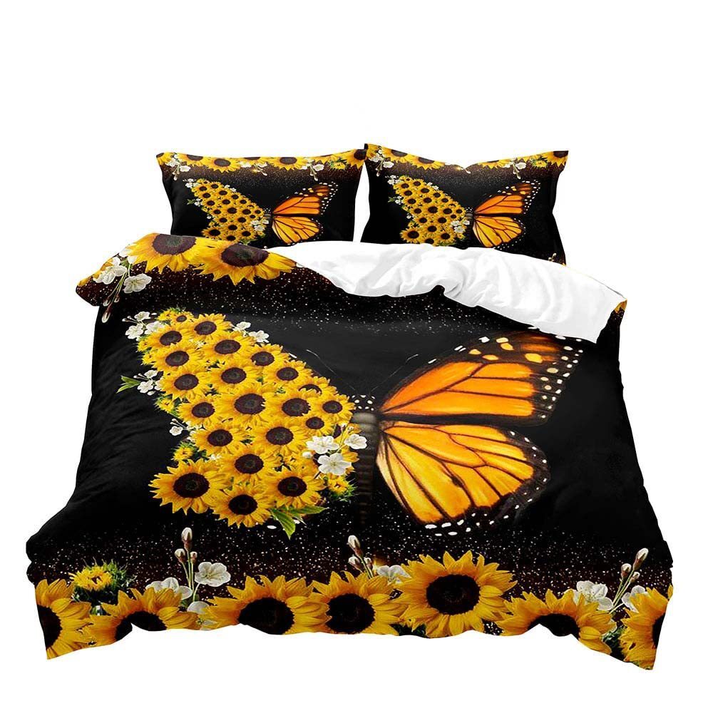 Sunflower Butterfly Starry Sky Quilt Cover Pillowcase Queen Comfort Bedding Set