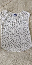 Simply Styled Womens Scoop  Neck Short Sleeve Floral White Blue Blouse Size M
