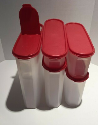 Tupperware Modular Mate Super Oval Set #1-5 with Red Seals 1 Flip top Seal New