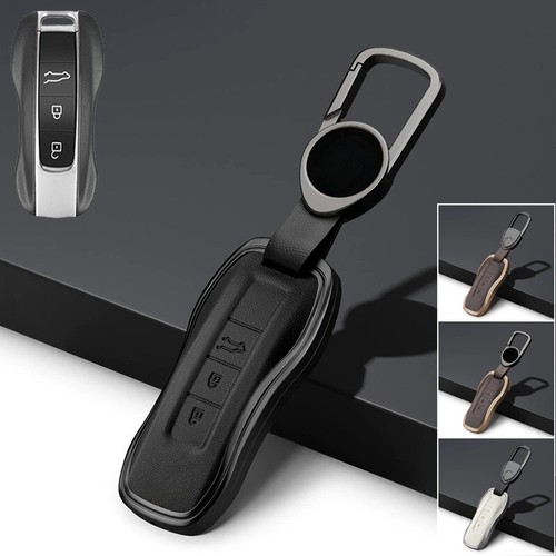 Genuine Leather Tan Key Case Cover For Porsche Cayenne Panamera 911 Macan – Red Stitching