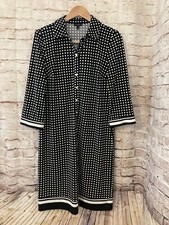 Talbots Shirt Dress Womens Medium Black Polka Dot Midi Popover Stretch Button