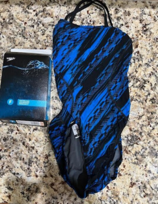 Used Once Speedo 28 Women's Mind Over Power Plus Cross Back Blue Black 8191601