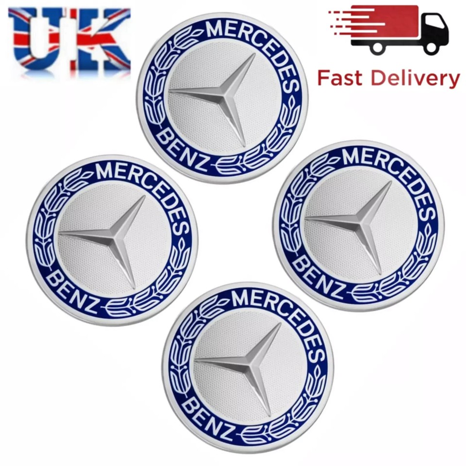 4x Mercedes Alloy Wheel Centre Hub Caps 75mm A B C E S M Class ML CLA ...