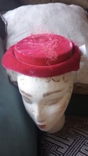 Vintage Net Veiled Raspberry PINK Velvet Hat Fascinator W/ Clips