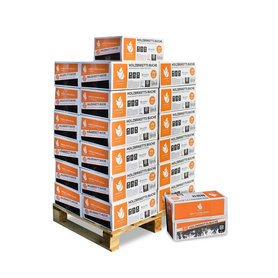 HEIZFUXX® Nestro Holzbriketts FSC Buche – 300 kg Palette (25×12 kg)