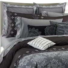Kas Australia MARISSA Embroidered Euro Pillow Sham 26 x 26 Cotton Gray Dorm $49