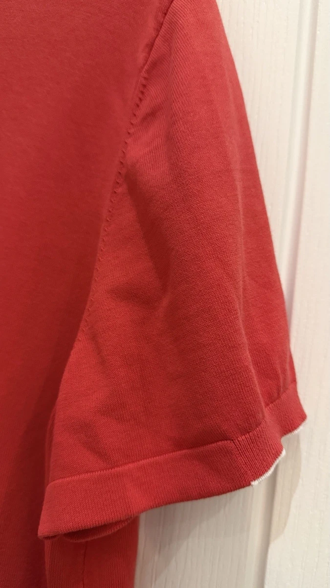 Massimo Dutti Men’s Red Extrafine Cotton Knit Polo Shirt Short Sleeve Collar XL