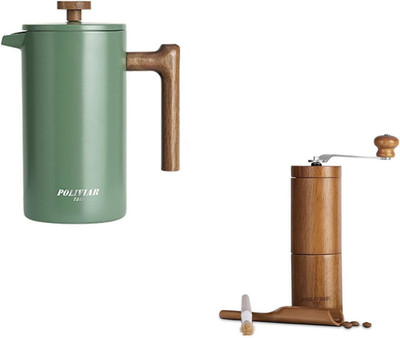 POLIVIAR French Press & Manual Coffee Grinder for Fresh Brewed Coffee