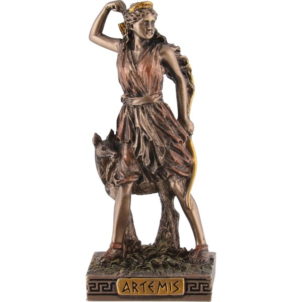 Miniatur Bronzierte Artemis, Griechische GöTtin Der Jagd Mit Pfeil Und Bogen Und-image