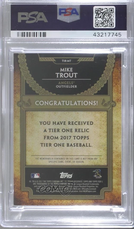 2017 Topps Tier One Tier One Relics /331 Mike Trout #T1R-MT PSA 8 - Image 2 of 2