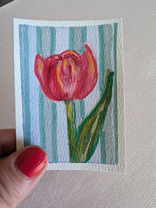TULIP BY DESIGN 3/3 Of 3 ACEO Original Watercolor By Amber 2.5x3.5 on paper