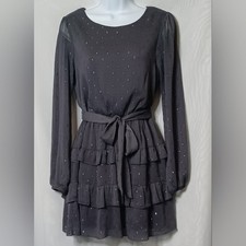 Speechless Women's Gray Ruffle Mini Dress With Metallic. Size M