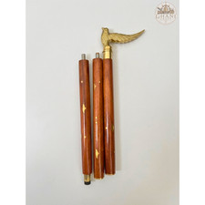 Brass Bird Handle Folding Walking Stick Wooden 36 Inch Vintage Style