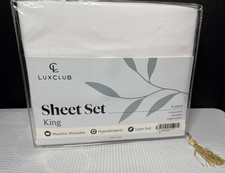NEW LuxClub Bedding Sheet Set 6PC King Size Super Soft, Hypoallergenic, White