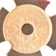 France 5 Centimes KM# 875 1923 (tb) Coin NGC MS 63