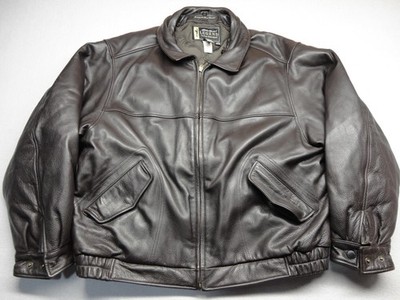 Eddie Bauer Leather Jacket Mens 2XL Brown Journeyman Down Bomber Insulated