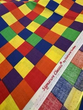 Signature Classic Oakhurst Cotton Fabric Red Yellow Purple Blue Green Squares Yd