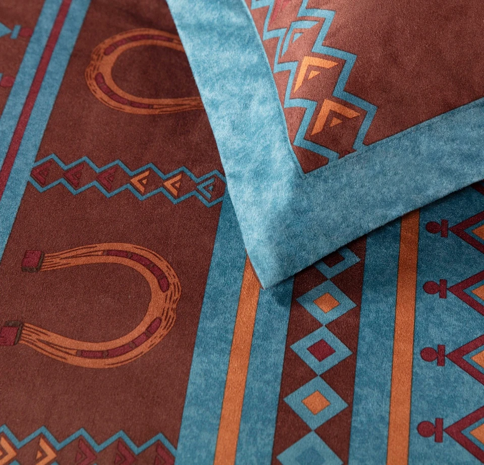 Chezmoi Collection 7-Piece Southwestern Wild Horses Comforter Set, Turquoise - Image 3 of 4