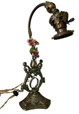 c1930s VINTAGE Italian Tole Handpainted Floral Table Lamp - Works - Marked