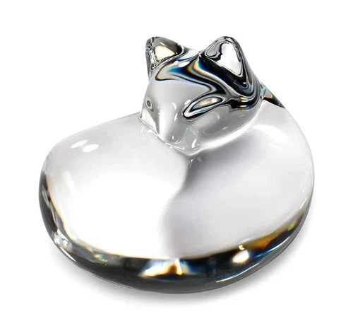 Steuben Sleeping Cat Crystal Hand Cooler / Paperweight Figurine 2.5”
