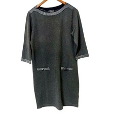 ALYX Dress S Gray Knit 3/4 Sleeve Boat Neck Silver Button Accent Workwear Chic